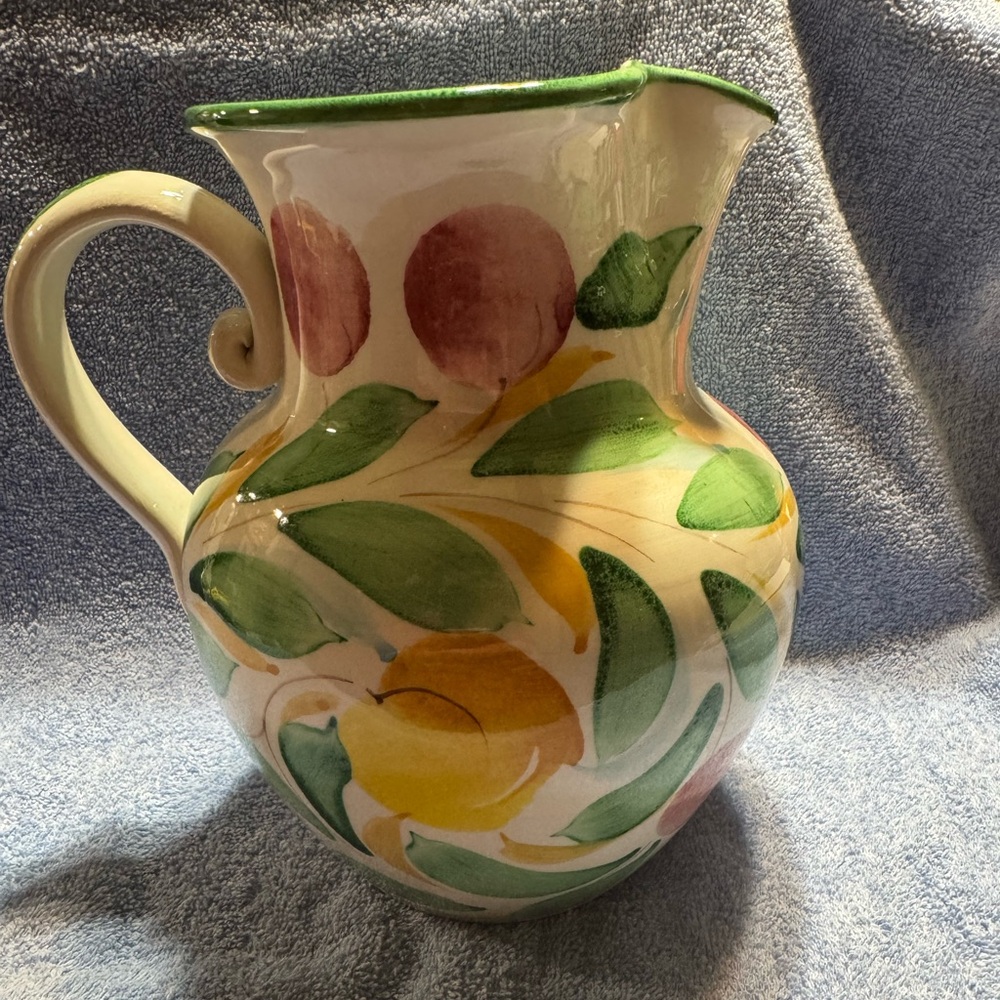 Hand-Painted Ceramic Pitcher with Floral Design